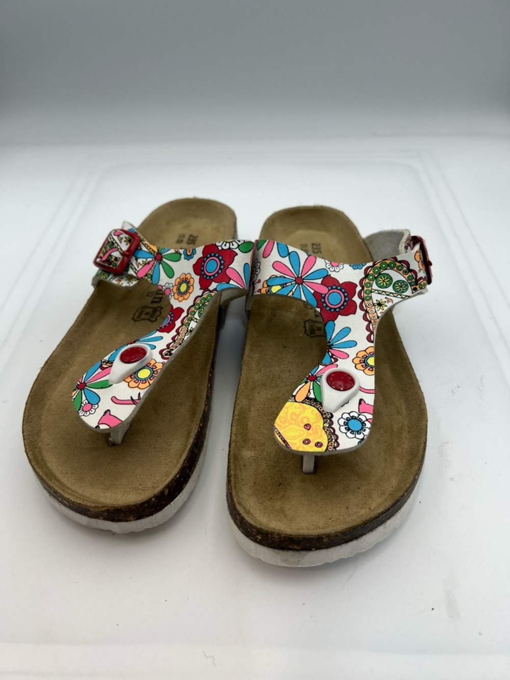 Maibulun Floral T-Strap Cork Footbed Sandals Boho Comfort Size 37
